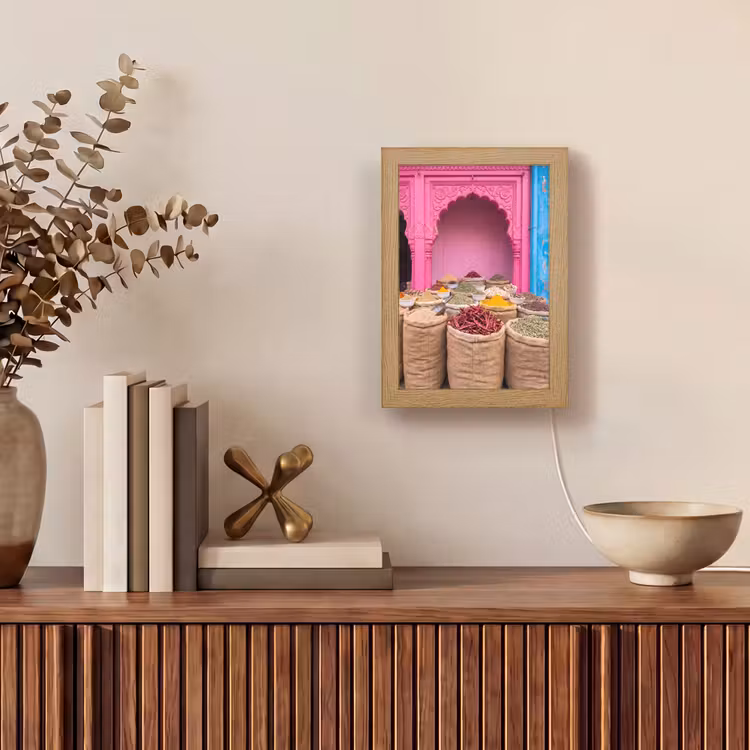 Table Lamp - Herbs - Market - Pink - Kruiden - Markt - Roze Light Box met kabel (Tafellamp) klein