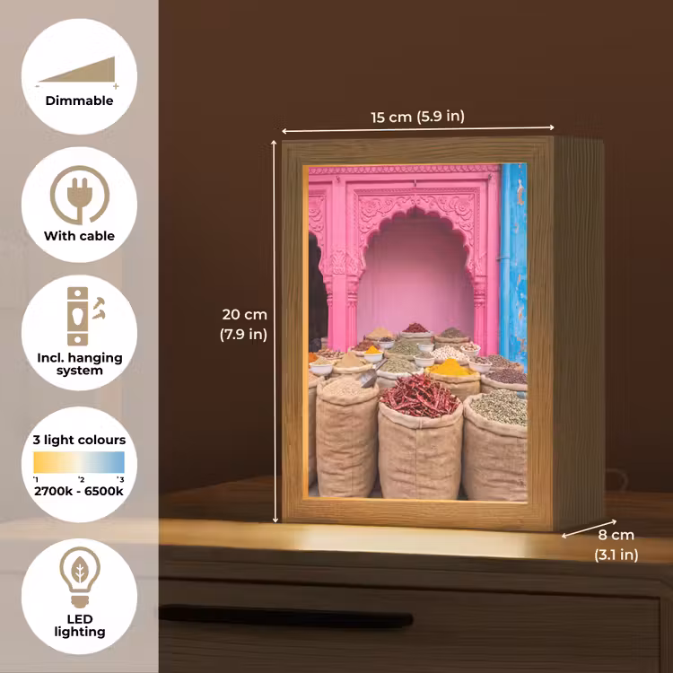 Table Lamp - Herbs - Market - Pink - Kruiden - Markt - Roze Light Box met kabel (Tafellamp) klein