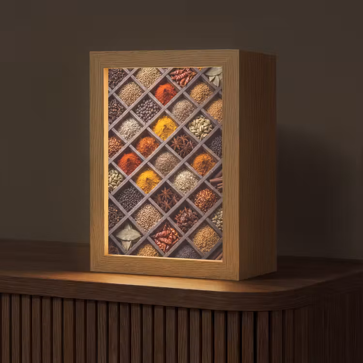 Table Lamp - Herbs - Wood - Food - Kruiden - Houten - Eten Light Box met kabel (Tafellamp) klein