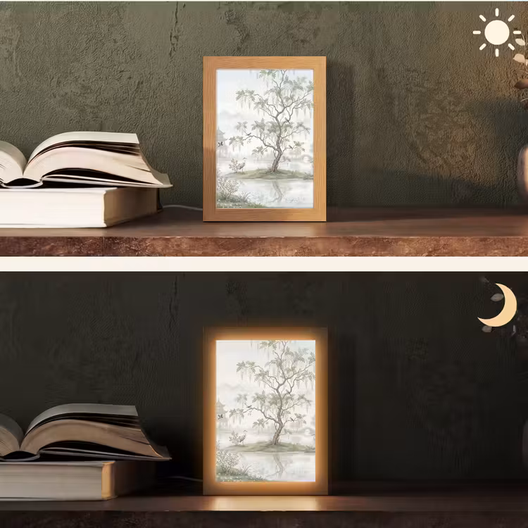 Reiger - Landschap - Groen Light Box met kabel (Tafellamp) klein -sfeer3
