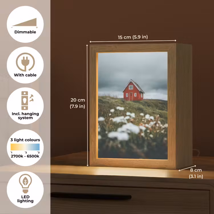Heuvel - Huisje - Bloemen - Wit Light Box met kabel (Tafellamp) klein -USP_EN