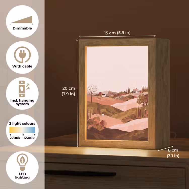 Heuvellandschap - Grafisch - Terracotta Light Box met kabel (Tafellamp) klein -USP_EN