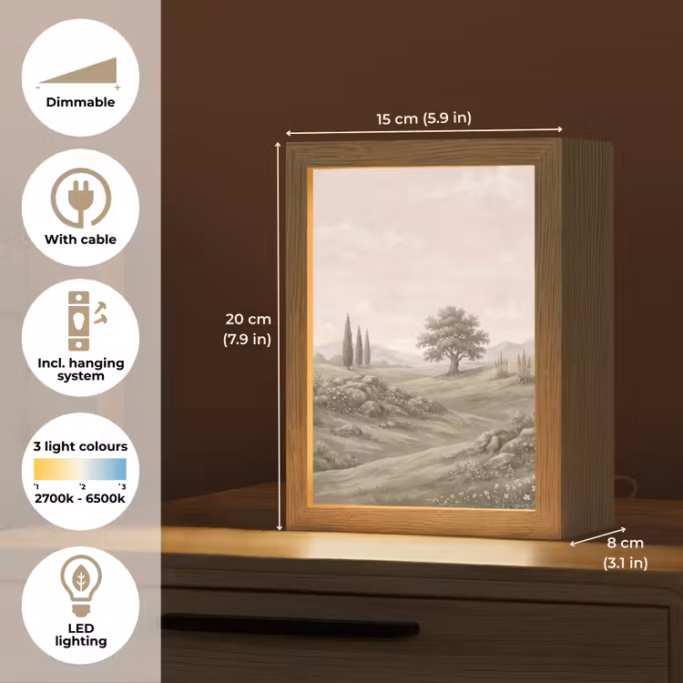 Heuvellandschap - Bomen - Natuur - Groen Light Box met kabel (Tafellamp) klein -USP_EN