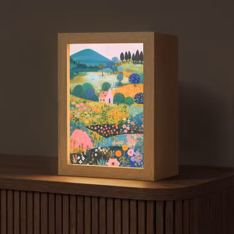 Heuvellandschap - Fantasierijk - Kleurcontrasten Light Box met kabel (Tafellamp) klein -z3d_website