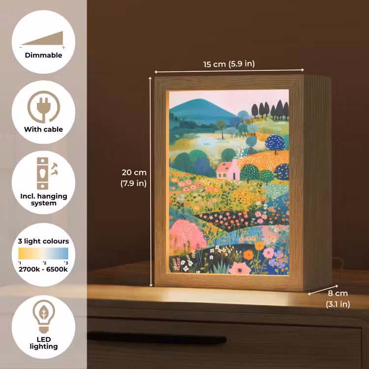 Heuvellandschap - Fantasierijk - Kleurcontrasten Light Box met kabel (Tafellamp) klein -USP_EN