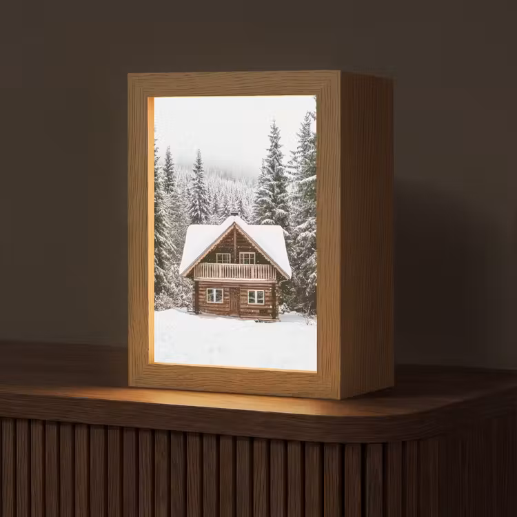 Huis - Bos - Winter - Natuur - Sneeuw Light Box met kabel (Tafellamp) klein -z3d_website