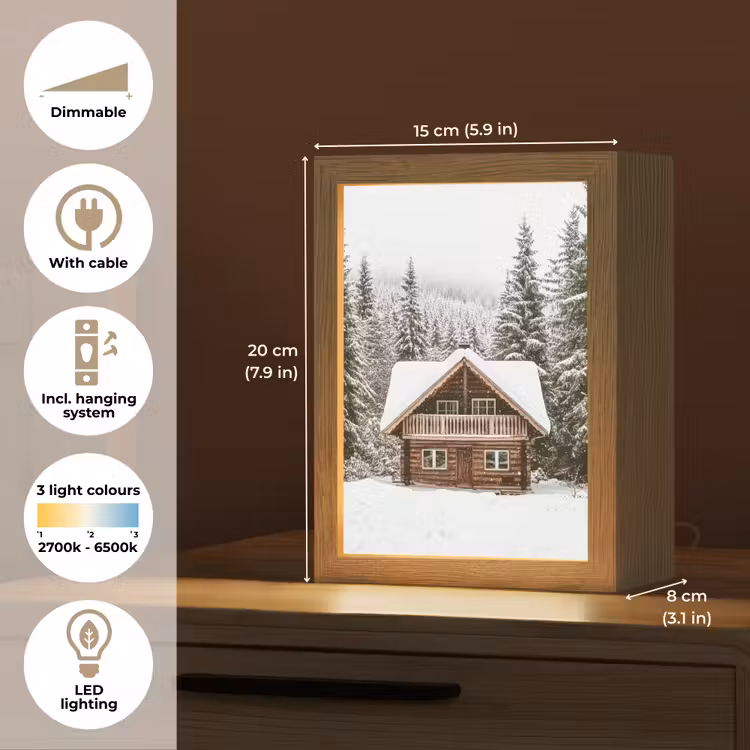 Huis - Bos - Winter - Natuur - Sneeuw Light Box met kabel (Tafellamp) klein -USP_EN