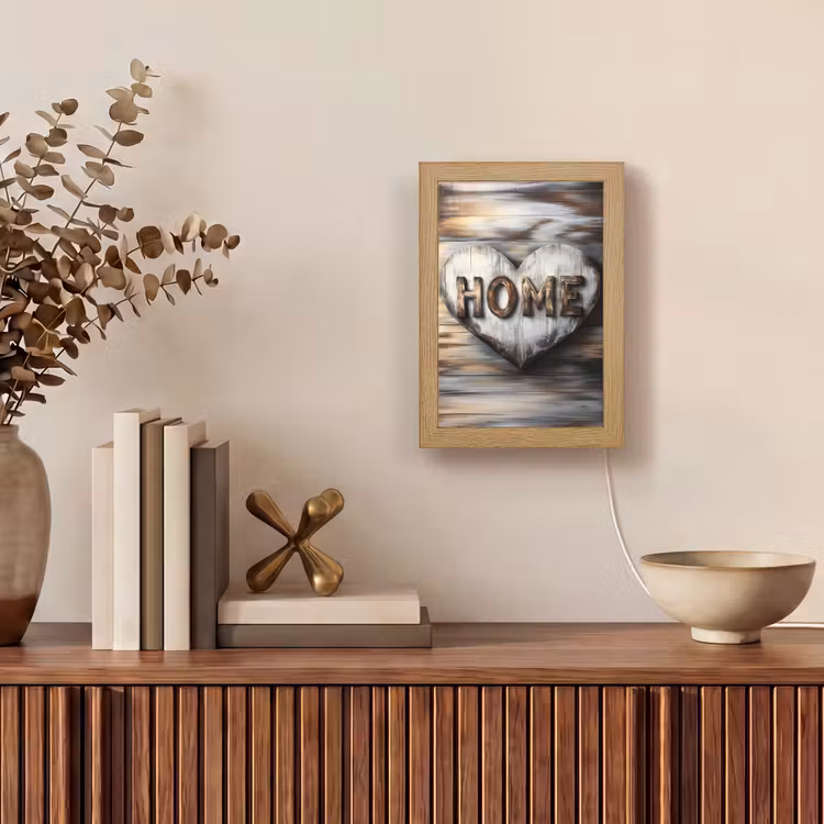 Home - Hart - Houtlook - Liefde Light Box met kabel (Tafellamp) klein -sfeer2