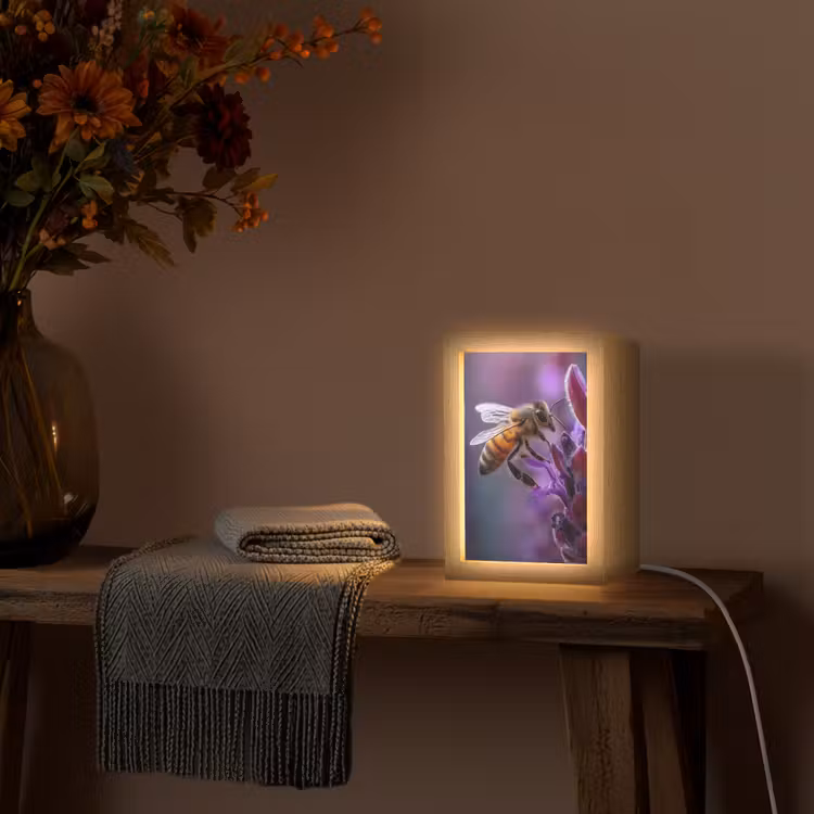 Honingbij - Paarse bloemen - Details Light Box met kabel (Tafellamp) klein -sfeer4