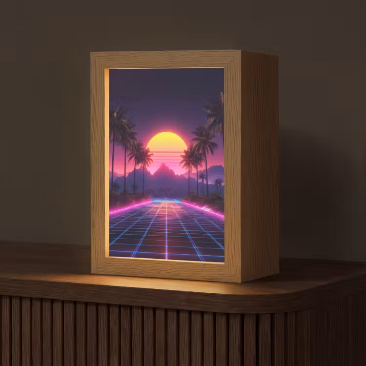 Horizon - Palmbomen - Bergen - Geel Light Box met kabel (Tafellamp) klein -z3d_website