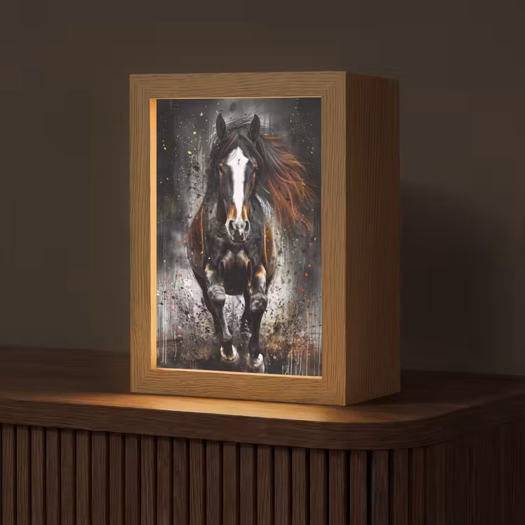 Paard - Dieren - Zwart - Luxe - Modern Light Box met kabel (Tafellamp) klein -z3d_website