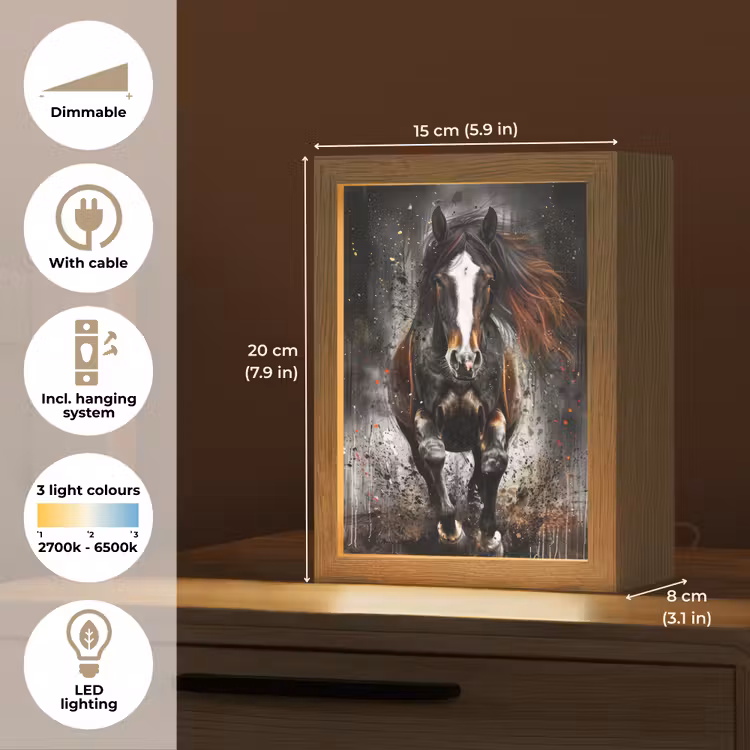 Paard - Dieren - Zwart - Luxe - Modern Light Box met kabel (Tafellamp) klein -USP_EN