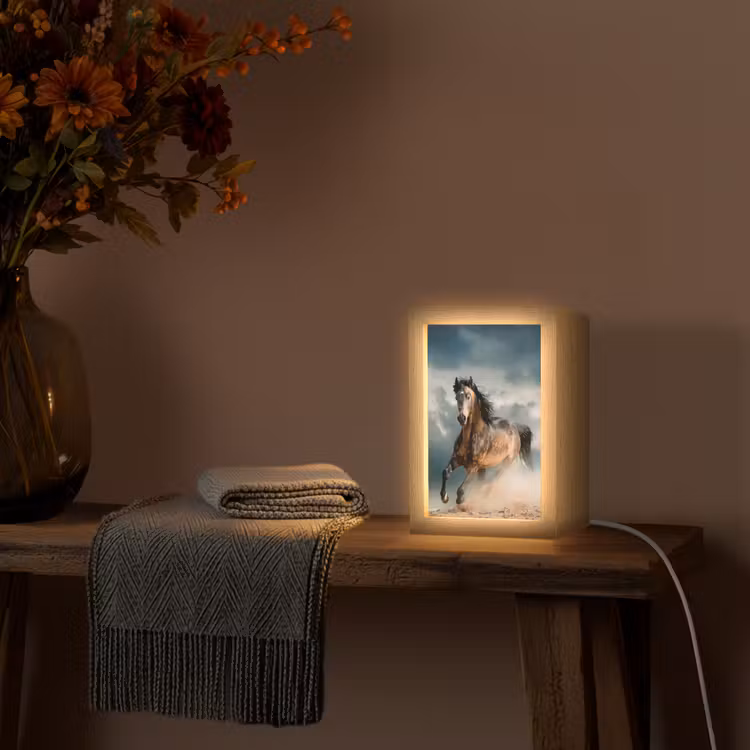 Paard - Dieren - Bruin - Natuur Light Box met kabel (Tafellamp) klein -sfeer4