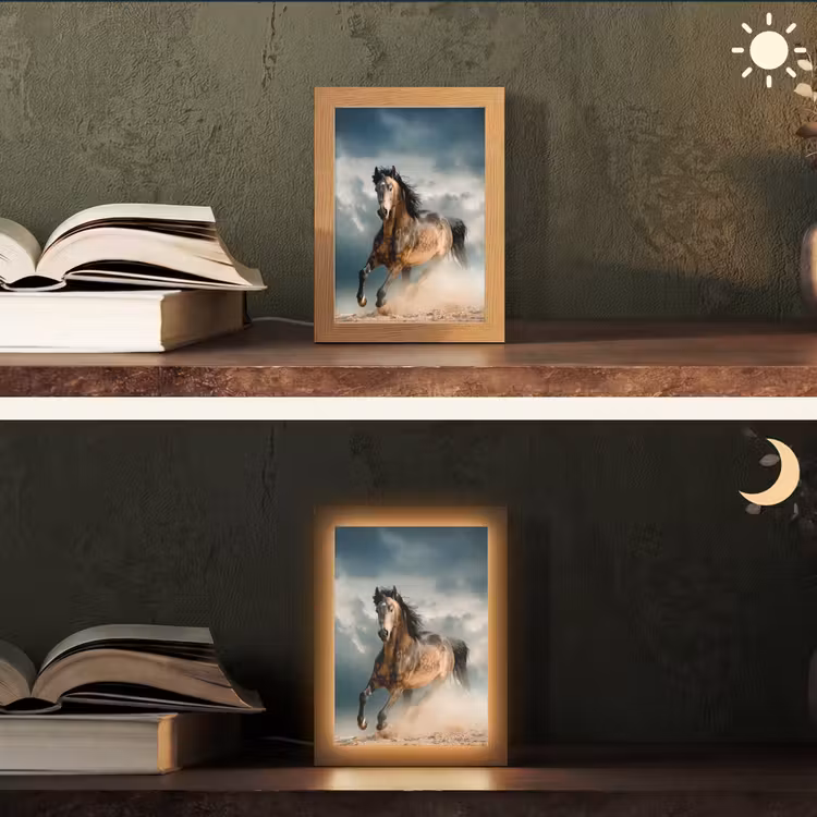 Paard - Dieren - Bruin - Natuur Light Box met kabel (Tafellamp) klein -sfeer3