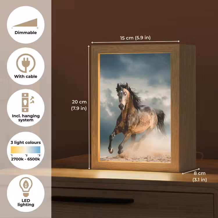 Paard - Dieren - Bruin - Natuur Light Box met kabel (Tafellamp) klein -USP_EN