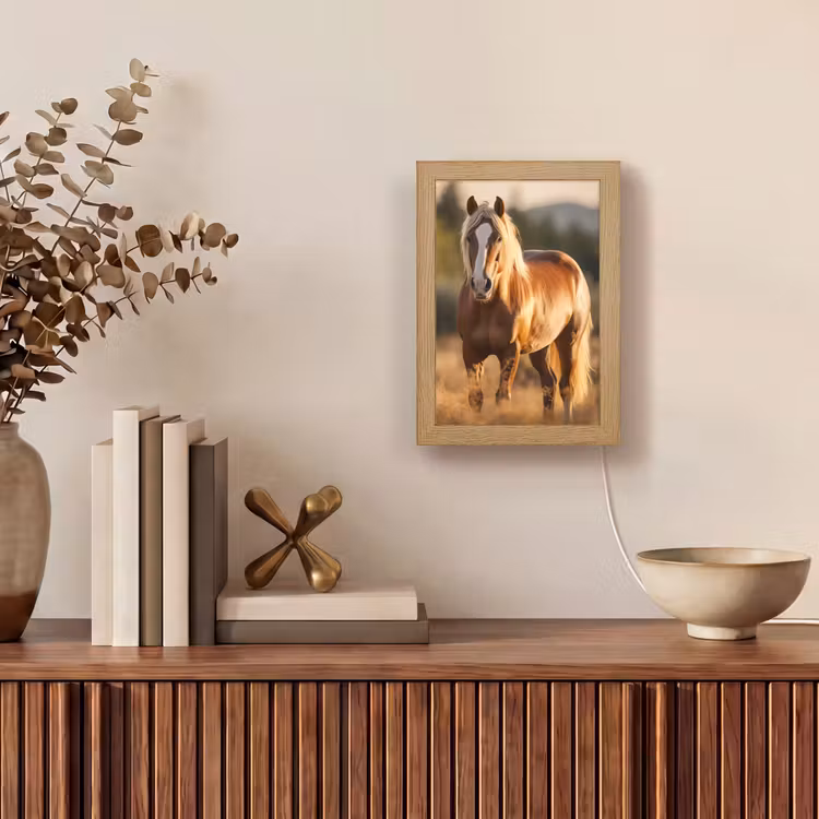 Paard - Bruin - Natuur - Weiland - Dier Light Box met kabel (Tafellamp) klein -sfeer2