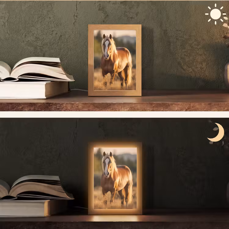 Paard - Bruin - Natuur - Weiland - Dier Light Box met kabel (Tafellamp) klein -sfeer3
