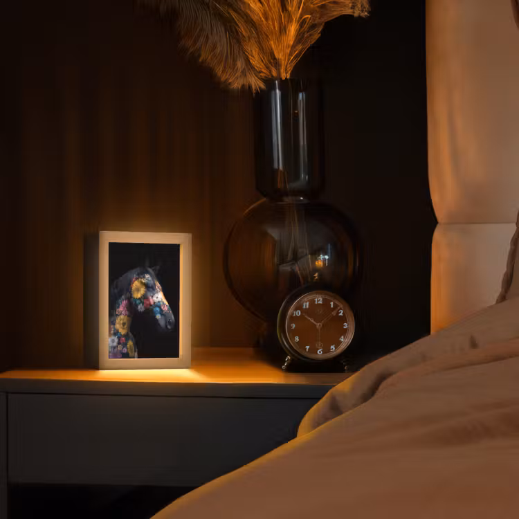 Paard - Bloemen - Zwart Light Box met kabel (Tafellamp) klein -sfeer1