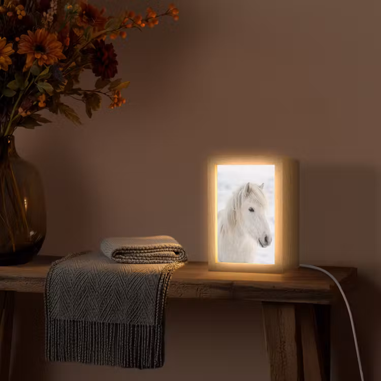 Paard - Kop - Winter - Dieren - Wit Light Box met kabel (Tafellamp) klein -sfeer4