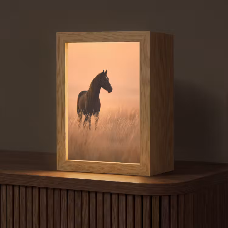 Paard - Grasveld - Zonsondergang Light Box met kabel (Tafellamp) klein -z3d_website