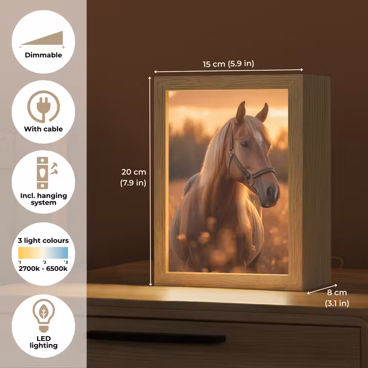 Paard - Natuur - Dier - Bruin - Dieren portret Light Box met kabel (Tafellamp) klein -USP_EN