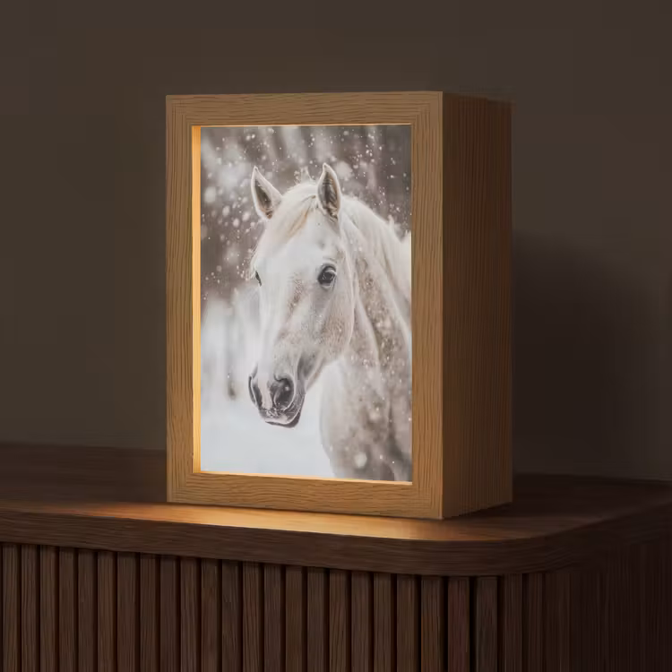 Paard - Wit - Winter - Natuur - Sneeuw - Dieren Light Box met kabel (Tafellamp) klein -z3d_website