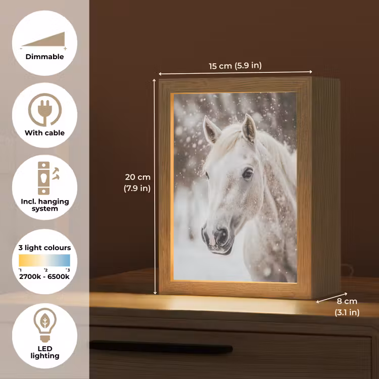 Paard - Wit - Winter - Natuur - Sneeuw - Dieren Light Box met kabel (Tafellamp) klein -USP_EN