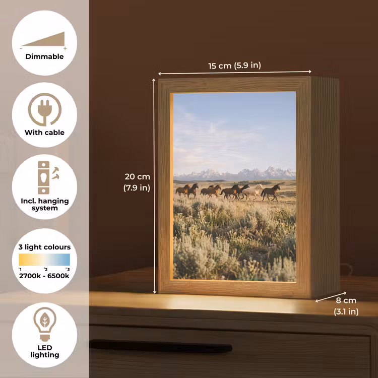 Paarden - Kudde - Bergen - Vrijheid - Wild Light Box met kabel (Tafellamp) klein -USP_EN