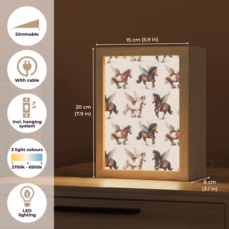 Paarden - Vleugels - Kleurrijk Light Box met kabel (Tafellamp) klein 925 -USP_EN