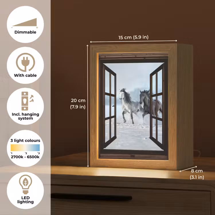 Paarden - Winter - Dieren - Natuur - Doorkijk Light Box met kabel (Tafellamp) klein -USP_EN