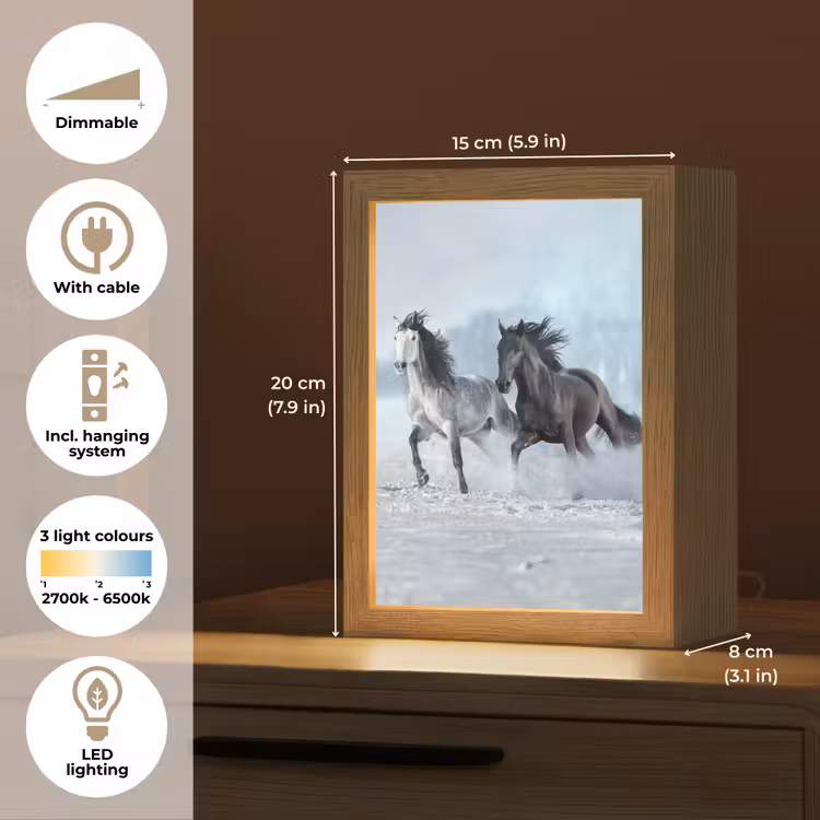Paarden - Winter - Dieren - Natuur - Sneeuw Light Box met kabel (Tafellamp) klein -USP_EN