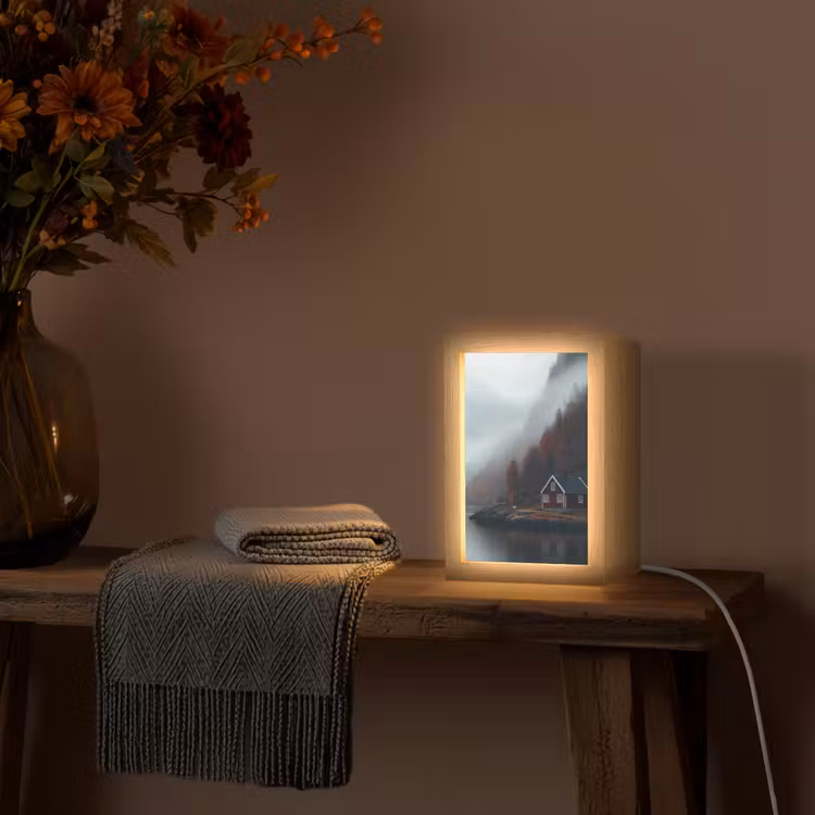 Huis - Rood - Bergen - Water Light Box met kabel (Tafellamp) klein -sfeer4
