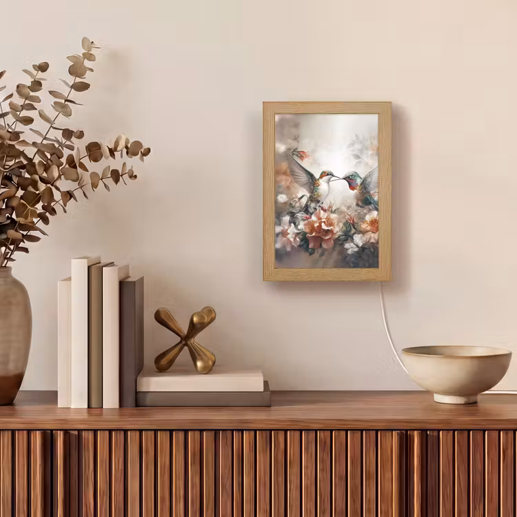 Kolibrie - Vogels - Bloemen - Natuur Light Box met kabel (Tafellamp) klein -sfeer2