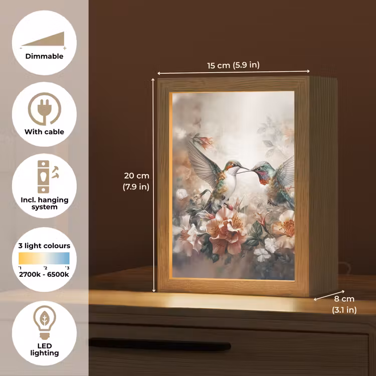 Kolibrie - Vogels - Bloemen - Natuur Light Box met kabel (Tafellamp) klein -USP_EN