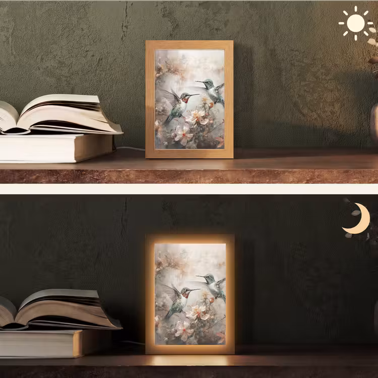 Kolibrie - Vogels - Bloemen - Planten Light Box met kabel (Tafellamp) klein -sfeer3