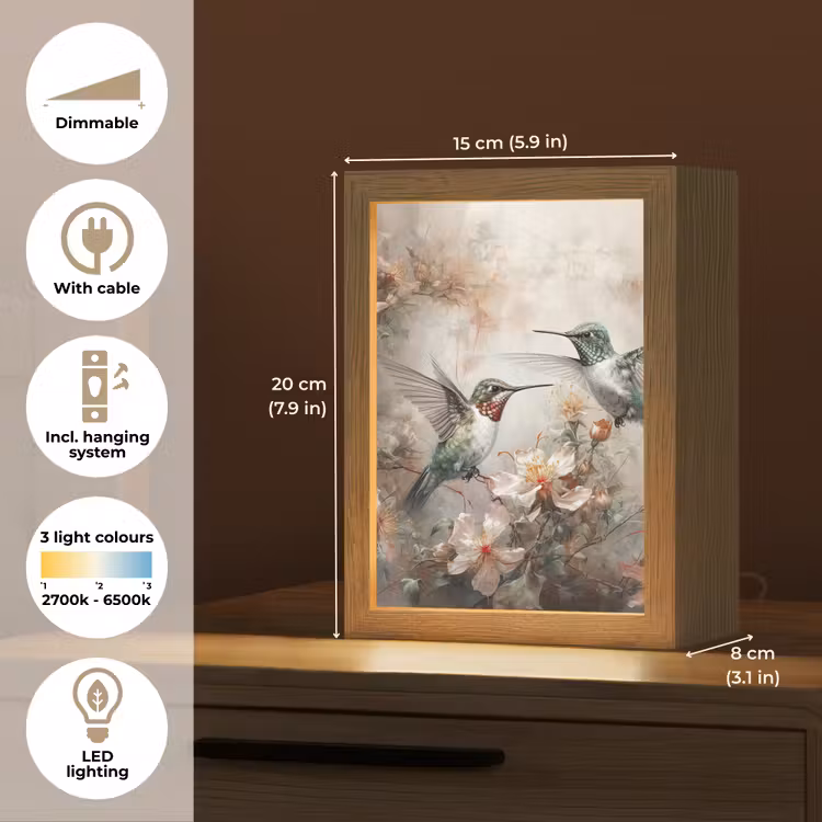 Kolibrie - Vogels - Bloemen - Planten Light Box met kabel (Tafellamp) klein -USP_EN