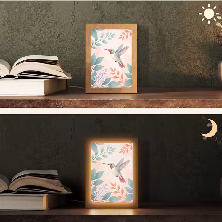 Kolibrie - Vliegen - Natuur - Illustratie - Kleurrijk Light Box met kabel (Tafellamp) klein -sfeer3