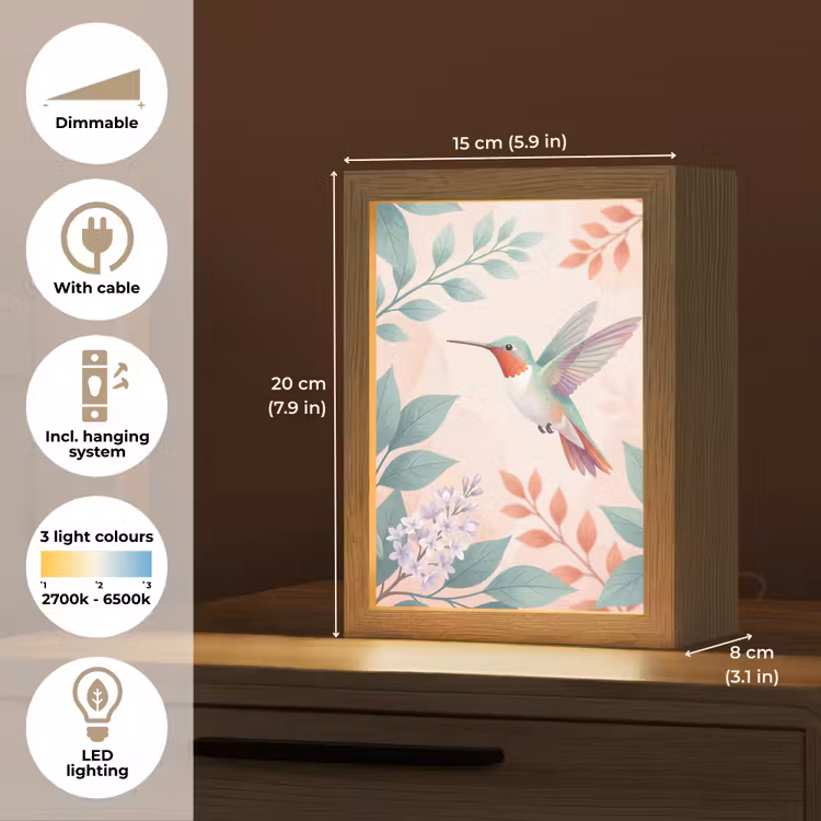 Kolibrie - Vliegen - Natuur - Illustratie - Kleurrijk Light Box met kabel (Tafellamp) klein -USP_EN