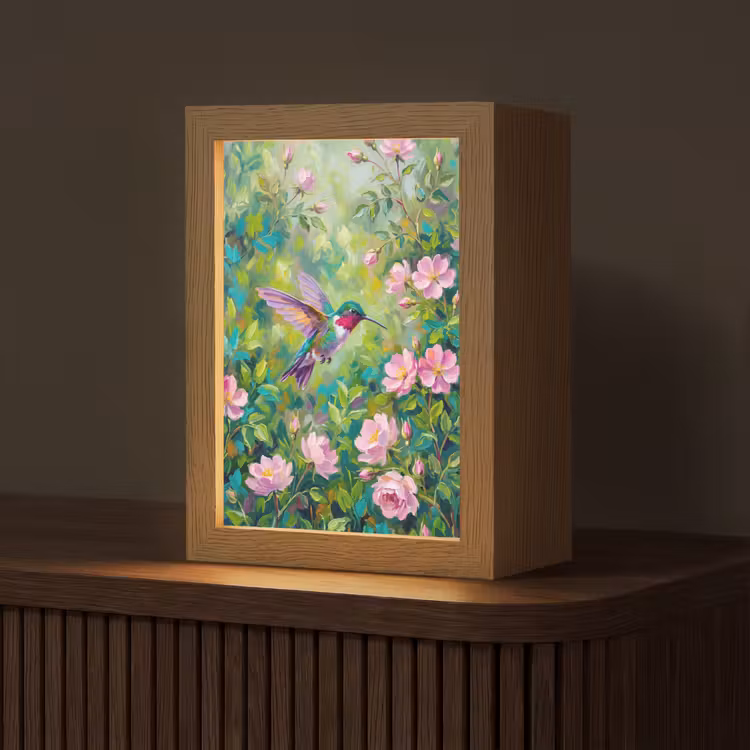 Kolibrie - Bloemen - Natuur - Kleurrijk Light Box met kabel (Tafellamp) klein -z3d_website