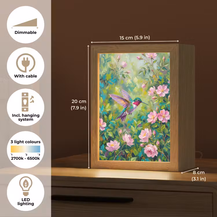 Kolibrie - Bloemen - Natuur - Kleurrijk Light Box met kabel (Tafellamp) klein -USP_EN
