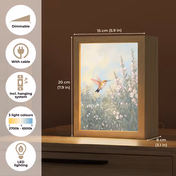 Kolibrie - Illustratie - Kleurrijk Light Box met kabel (Tafellamp) klein -USP_EN