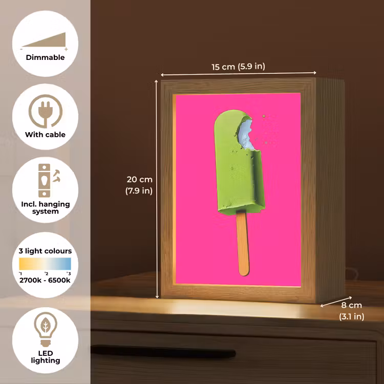 Ijsje - Stokje - Minimalistisch - Groen Light Box met kabel (Tafellamp) klein -USP_EN