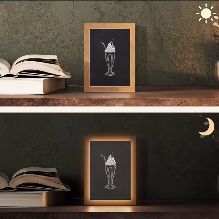 Ijscoupe - Kers - Krijtstijl - Slagroom Light Box met kabel (Tafellamp) klein -sfeer3