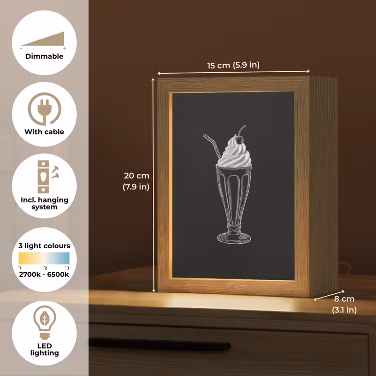 Ijscoupe - Kers - Krijtstijl - Slagroom Light Box met kabel (Tafellamp) klein -USP_EN