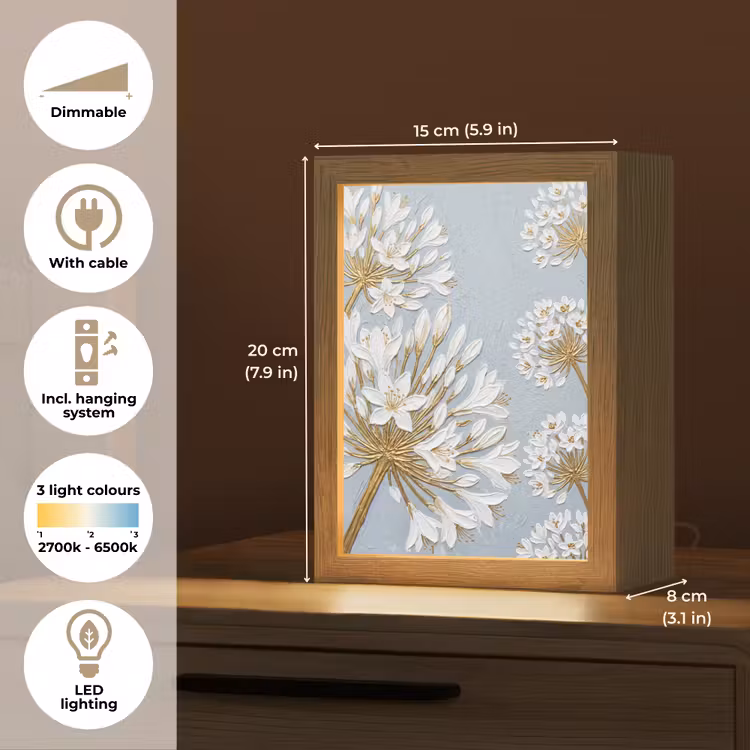 Illustratie - Bloemen - Blauw Light Box met kabel (Tafellamp) klein -USP_EN