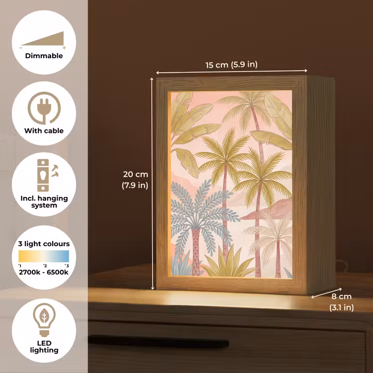 Illustratie - Palmbomen - Kleurrijk Light Box met kabel (Tafellamp) klein -USP_EN