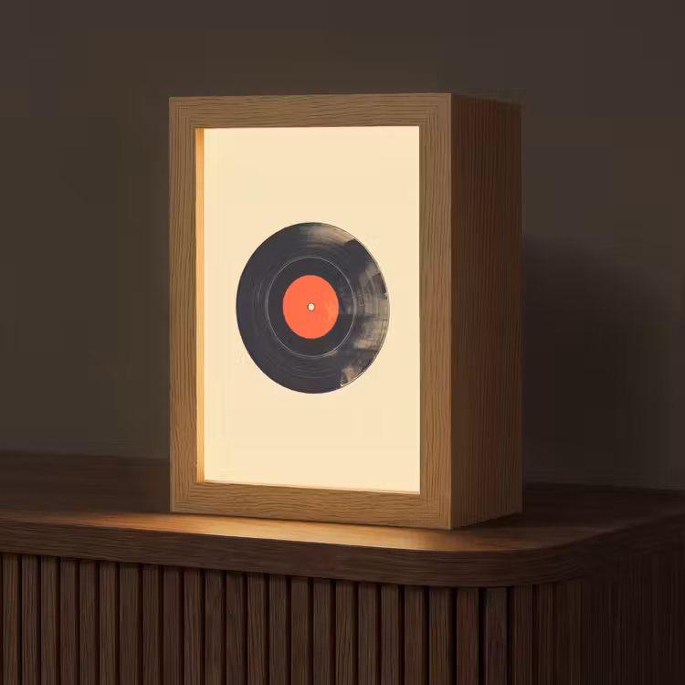 Illustratie - Vinylplaat - Beige - Vintage Light Box met kabel (Tafellamp) klein -z3d_website