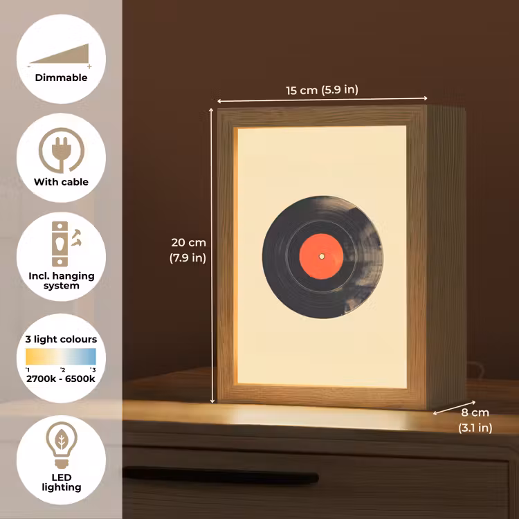 Illustratie - Vinylplaat - Beige - Vintage Light Box met kabel (Tafellamp) klein -USP_EN