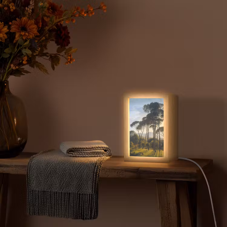 Italiaans landschap met parasoldennen - Kunst - Oude meesters Light Box met kabel (Tafellamp) klein -sfeer4