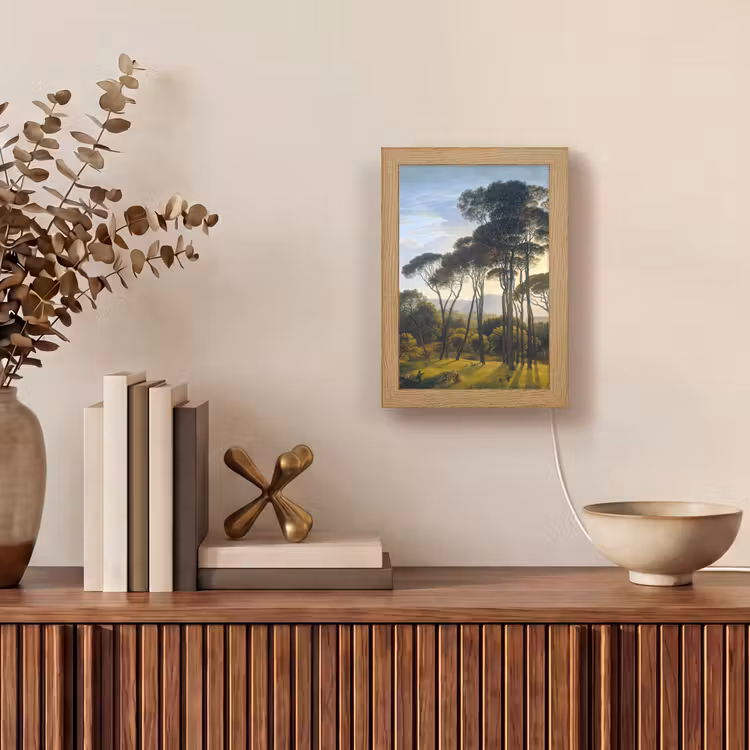 Italiaans landschap met parasoldennen - Kunst - Oude meesters Light Box met kabel (Tafellamp) klein -sfeer2